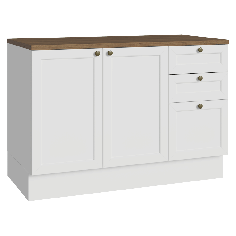 Bajo Mesada Cocina 120 cm 2 Puertas 3 Cajones (Con Mesada) Blanco/Marrón Vik Madesa