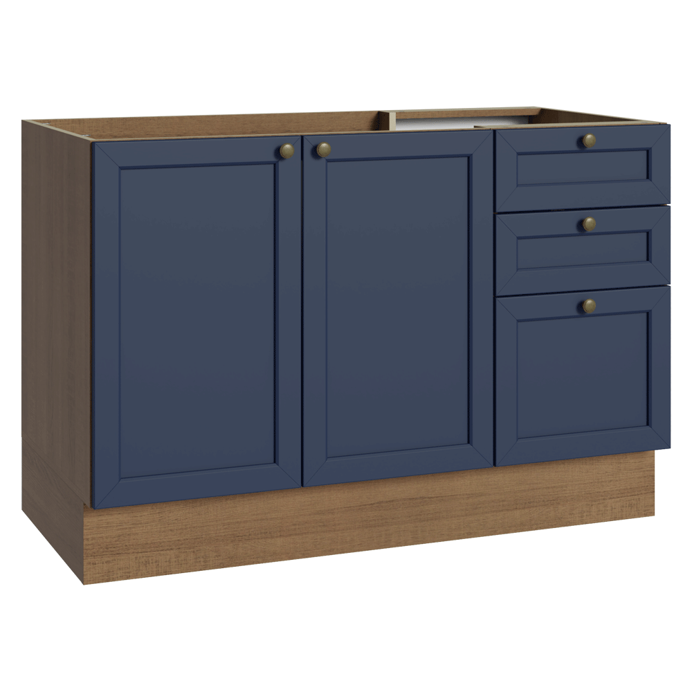 Bajo Mesada de Bacha 120 cm 2 Puertas 3 Cajones (Sin Mesada) Marrón/Azul Vik Madesa