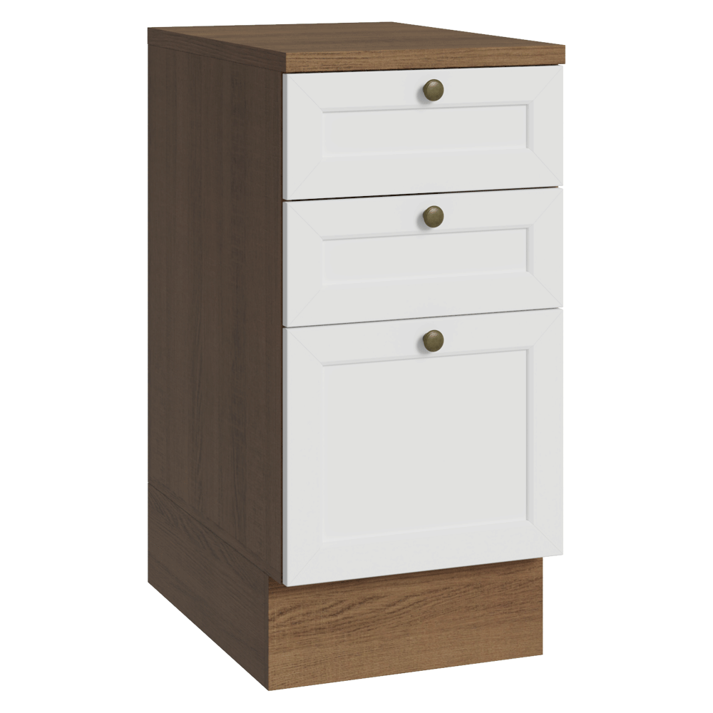 Bajo Mesada de Cocina 40 cm 3 Cajones Marrón/Blanco Vik Madesa