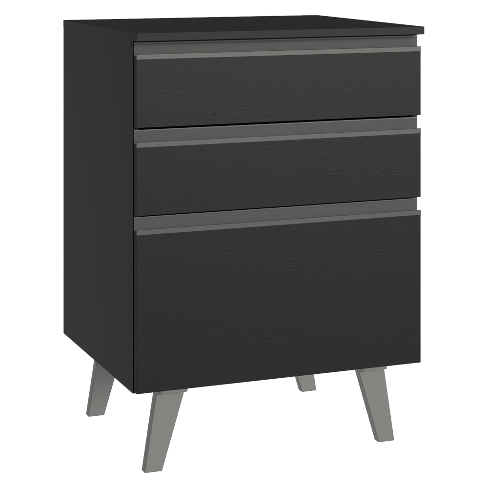 Bajo Mesada de Cocina 60 cm 3 Cajones con Patas Negro Nice Madesa