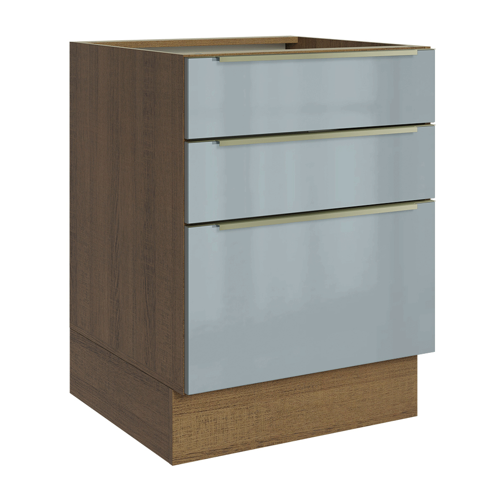 Bajo Mesada de Cocina 60 cm 3 Cajones (Sin Mesada) Marrón/Gris Lux Madesa