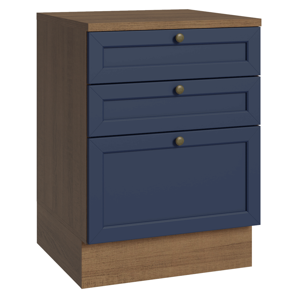 Bajo Mesada de Cocina 60 cm 3 Cajones Marrón/Azul Vik Madesa