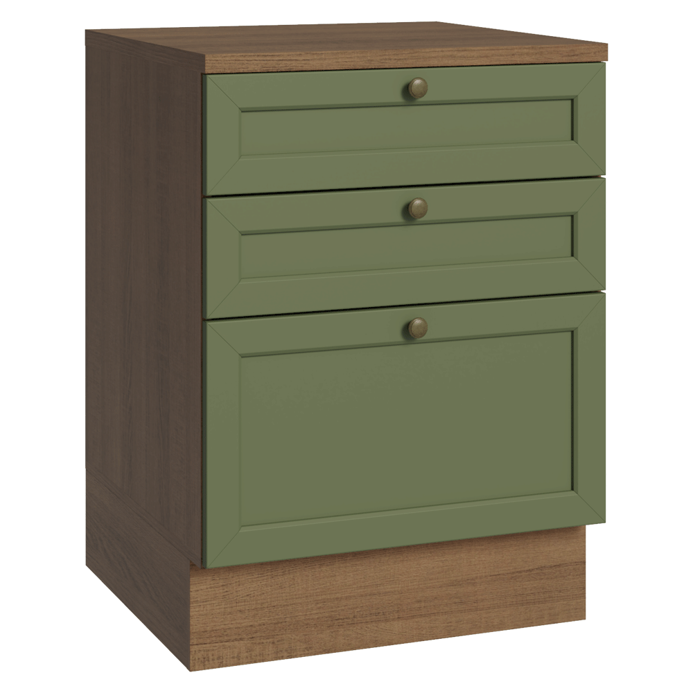 Bajo Mesada de Cocina 60 cm 3 Cajones Marrón/Verde Vik Madesa