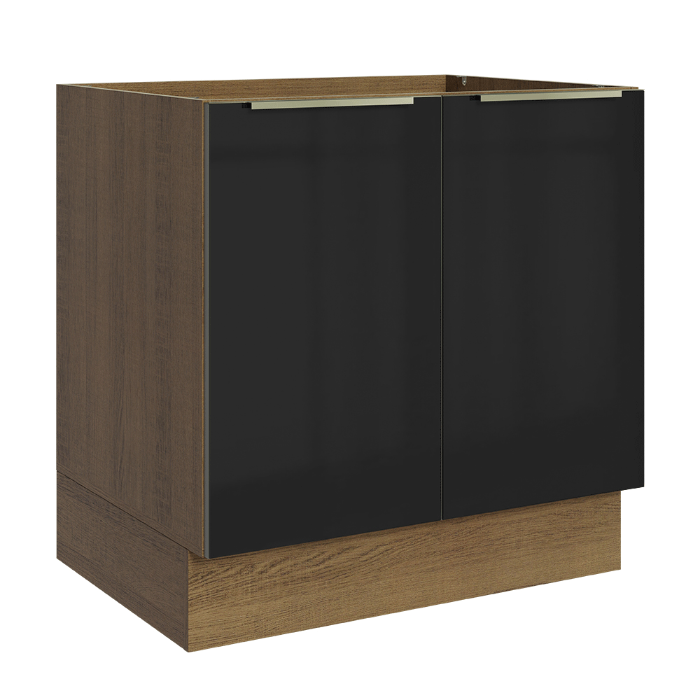 Bajo Mesada de Cocina 80 cm 2 Puetas (Sin Mesada) Marrón/Negro Lux Madesa