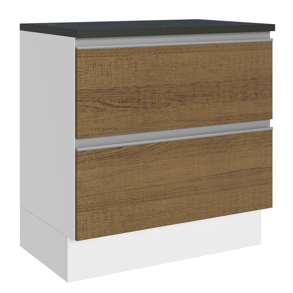 Bajo Mesada Cocina 100% MDF 80 cm 2 Cajones Blanco/Marrón Acordes Madesa