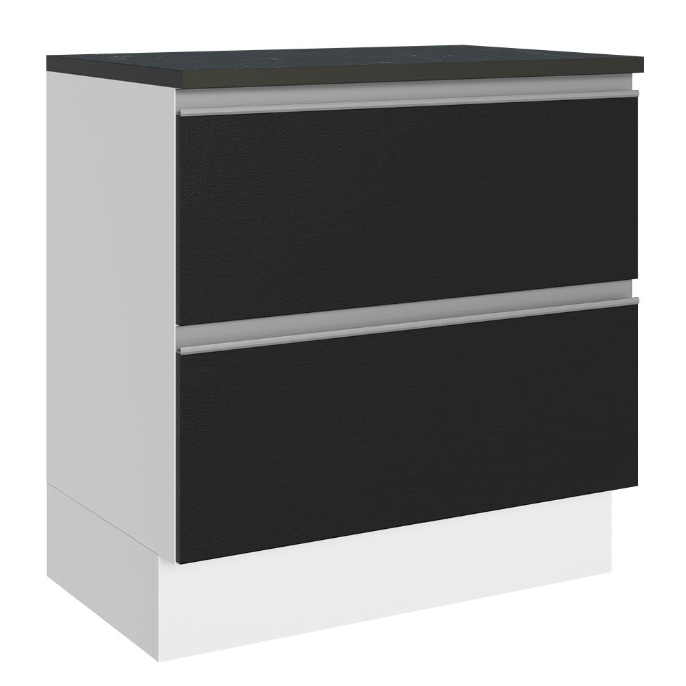 Bajo Mesada Cocina 100% MDF 80cm 2 Cajones Blanco/Negro Acordes Madesa