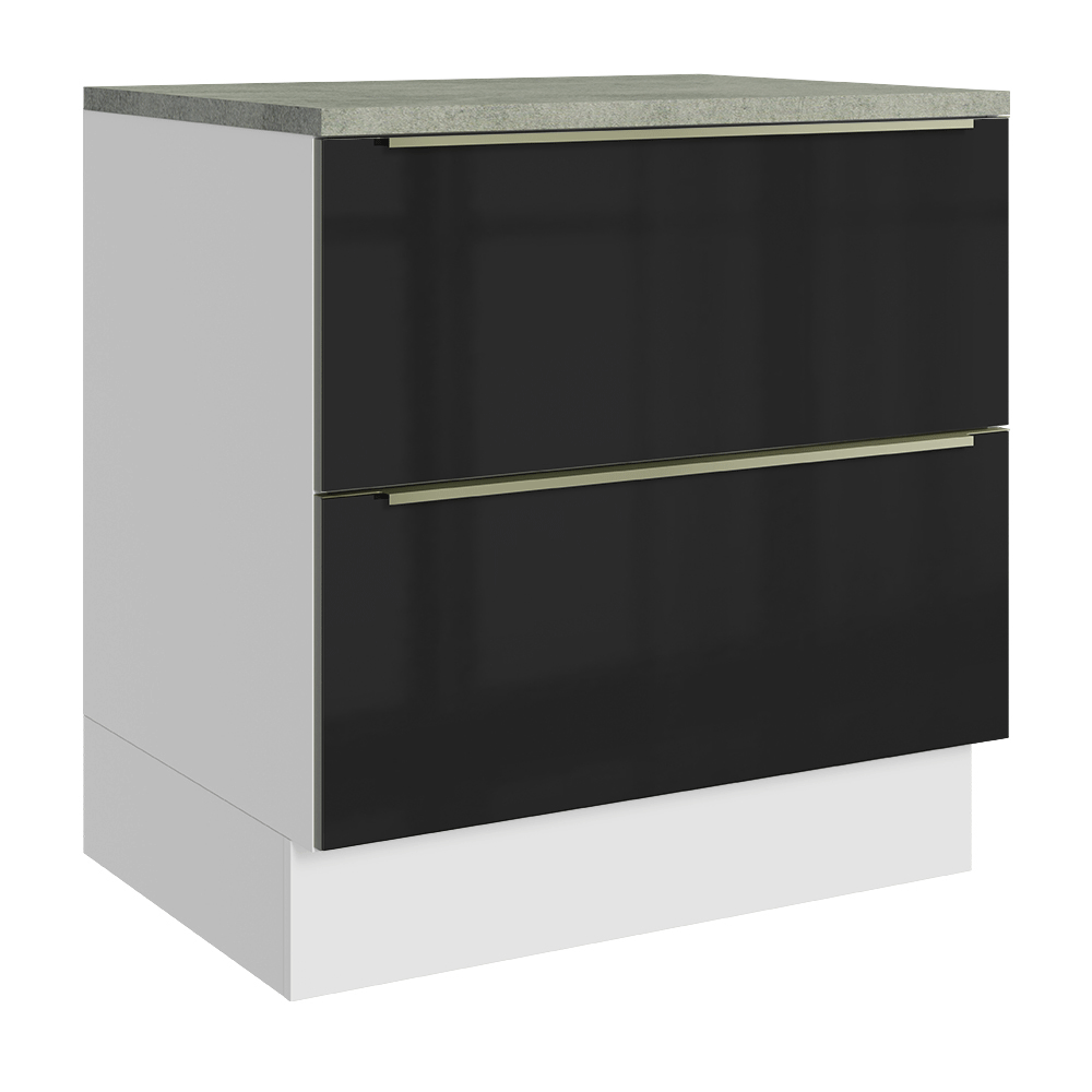 Bajo Mesada de Cocina 80 cm 2 Cajones Blanco/Negro Lux Madesa