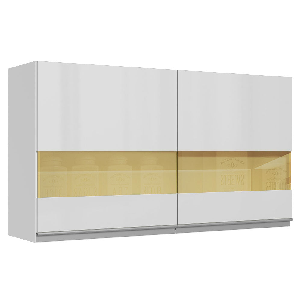 Alacena Cocina 100% MDF 120 cm 2 Puertas Vidrio Reflex Blanco Brillante Acordes Madesa
