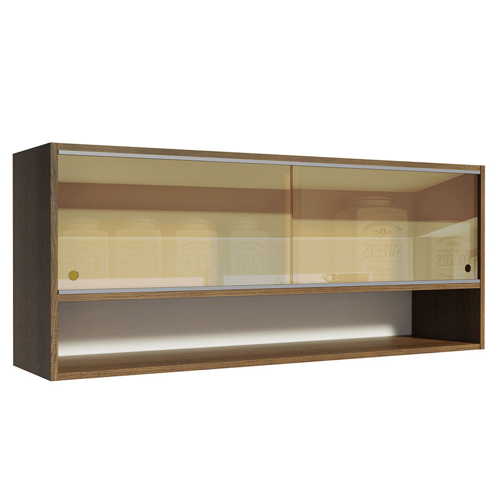 Alacena para Cocina 120 cm 2 Puertas Corredizas de Vidrio Reflejante 1 Nicho Marrón Madesa