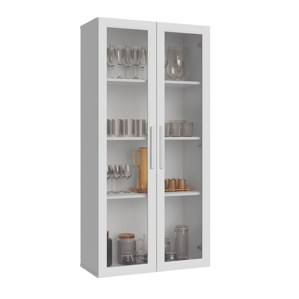Mueble de Cocina Cristalero 70 cm 2 Puertas de Vidrio Blanco