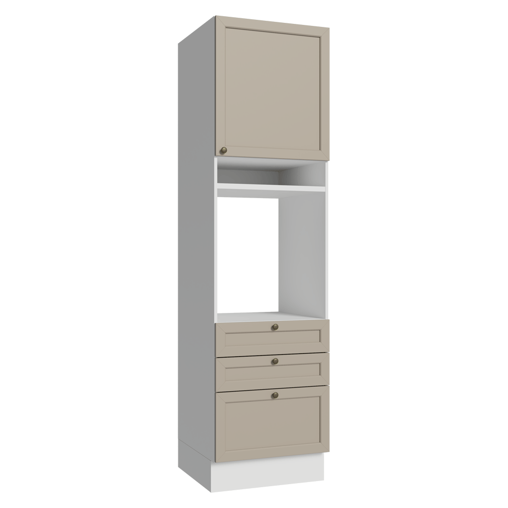 Mueble de cocina para Horno/Microondas 60 cm 1 Pueta 3 Cajones Blanco/Crema Vik Madesa
