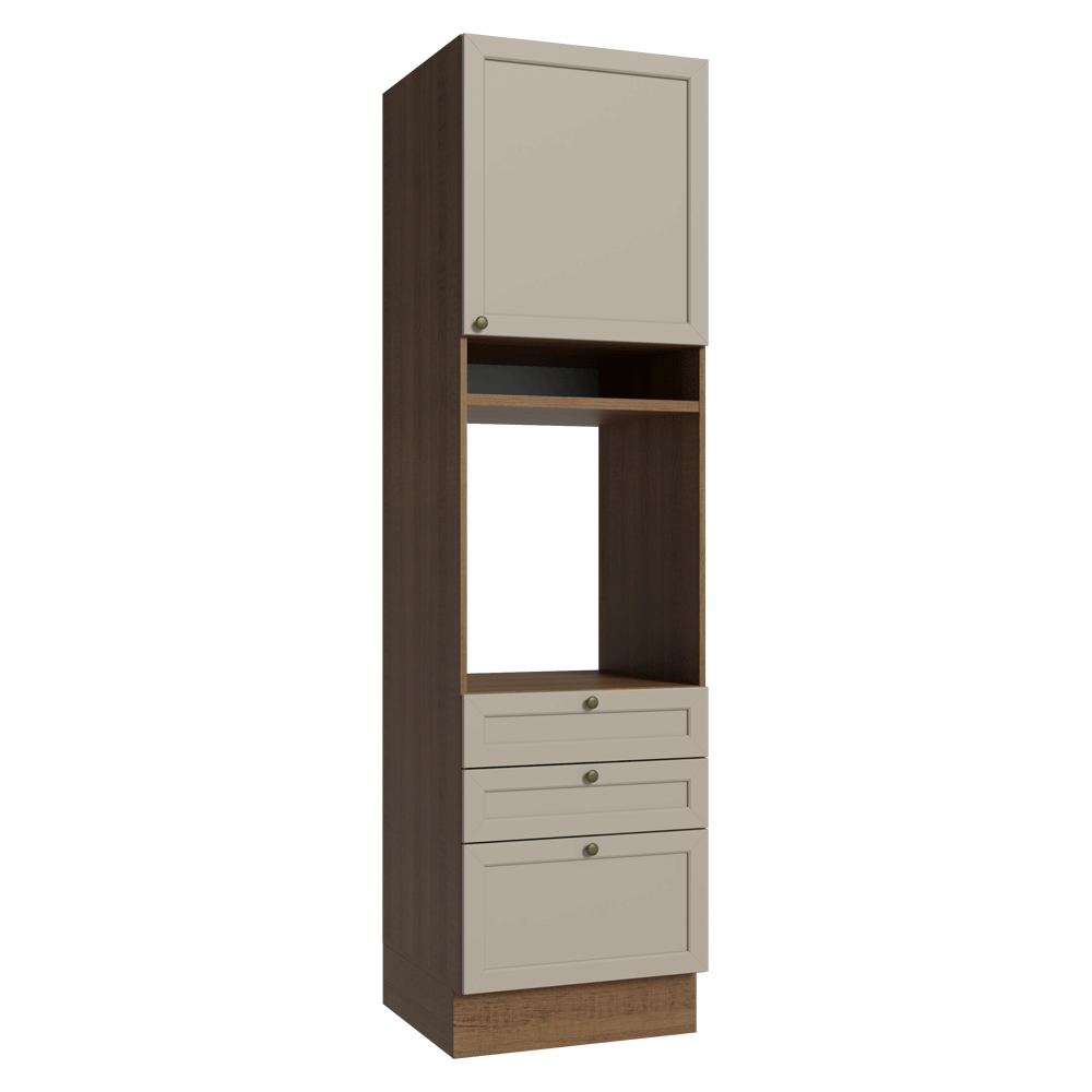 Mueble de cocina para Horno/Microondas 60 cm 1 Pueta 3 Cajones Marrón/Crema Vik Madesa