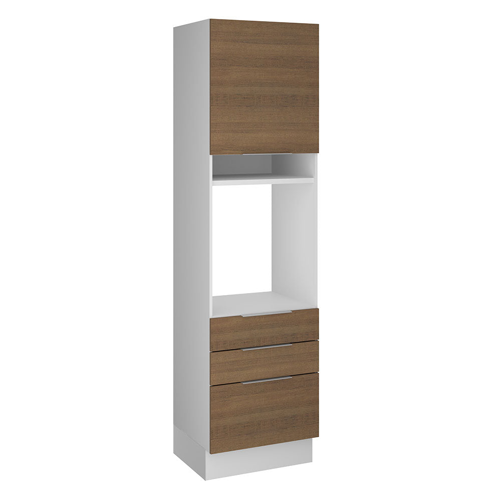 Mueble de Cocina para Horno 60 cm 1 Puerta 3 Cajones Blanco/Marrón Stella Madesa