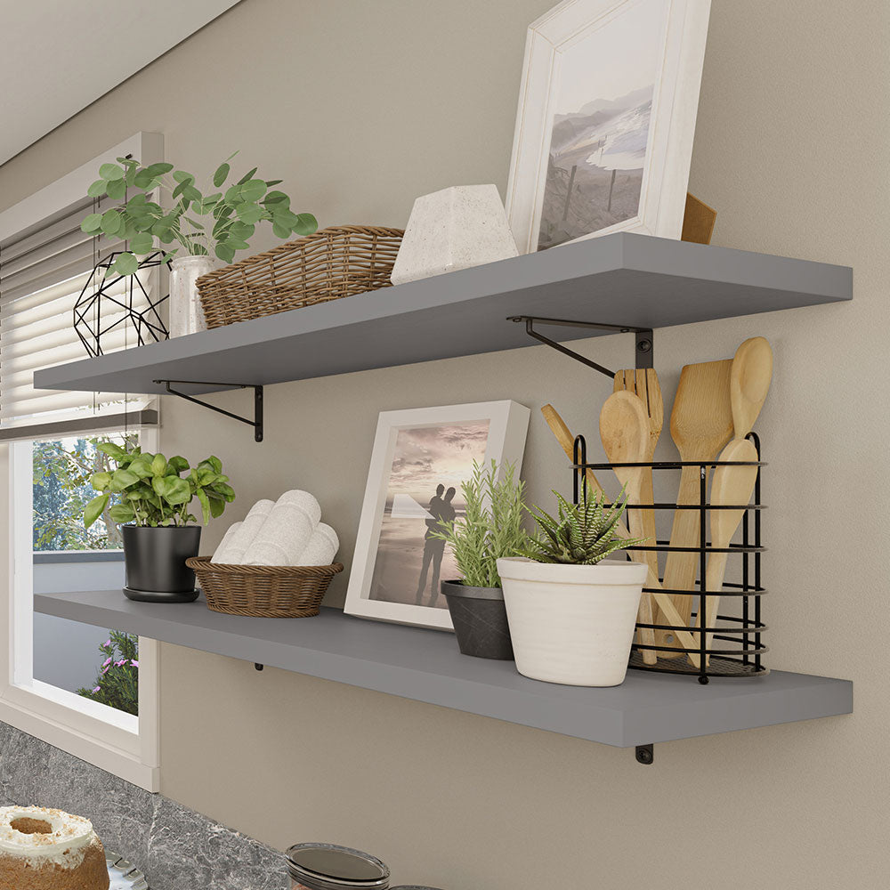Kit de 2 Estantes de Cocina Flotantes 80 cm con Soportes, Gris