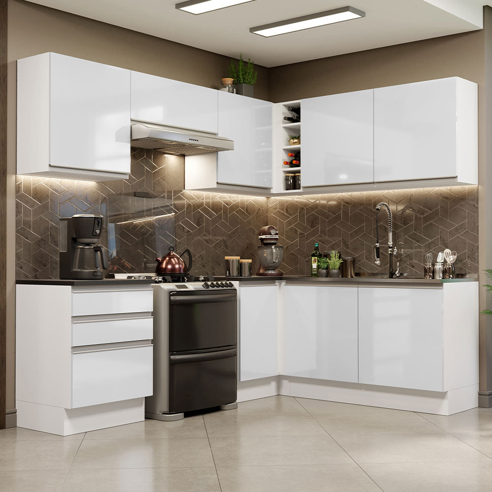 Combo Completo de Cocina Esquinera 100% MDF 409 cm Frentes Blanco Brillante Acordes Madesa 01