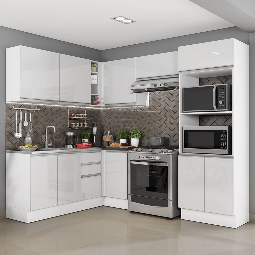Combo Completo de Cocina Esquinera 100% MDF 419 cm Frentes Blanco Brillante Acordes Madesa 01