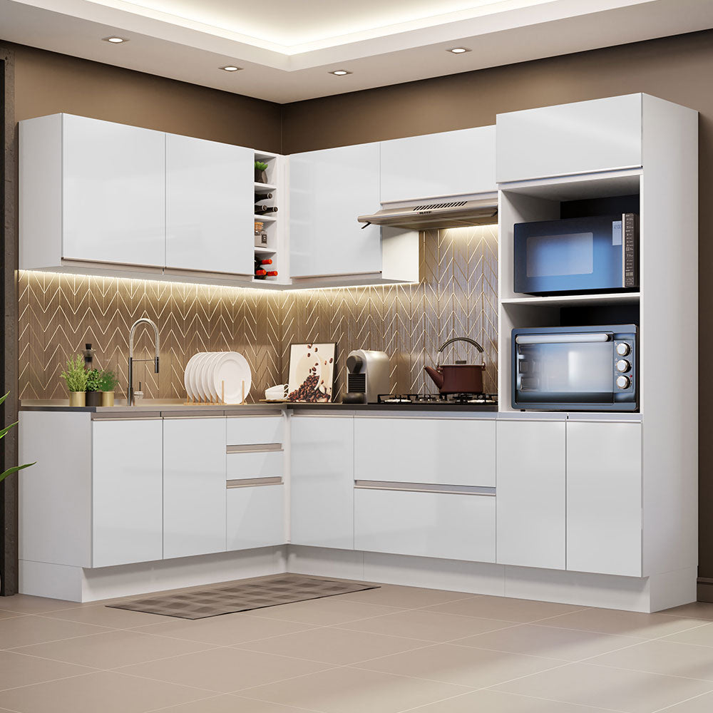 Combo Completo de Cocina Esquinera 100% MDF 419 cm Frentes Blanco Brillante Acordes Madesa 03