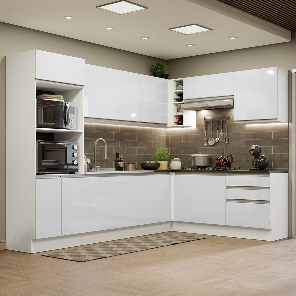 Combo Completo de Cocina Esquinera 100% MDF 479 cm Frentes Blanco Brillante Acordes Madesa 03