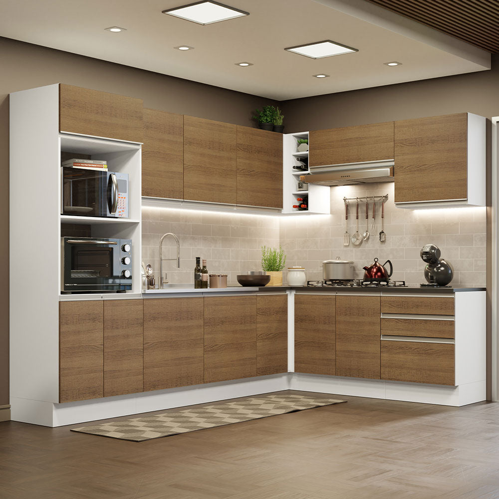 Combo Completo de Cocina Esquinera 100% MDF 479 cm Blanco/Marrón Acordes Madesa 03
