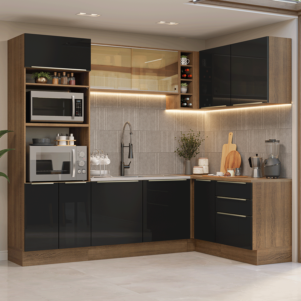 Combo completo de Cocina Esquinero 399 cm Marrón/Negro Lux Madesa 01