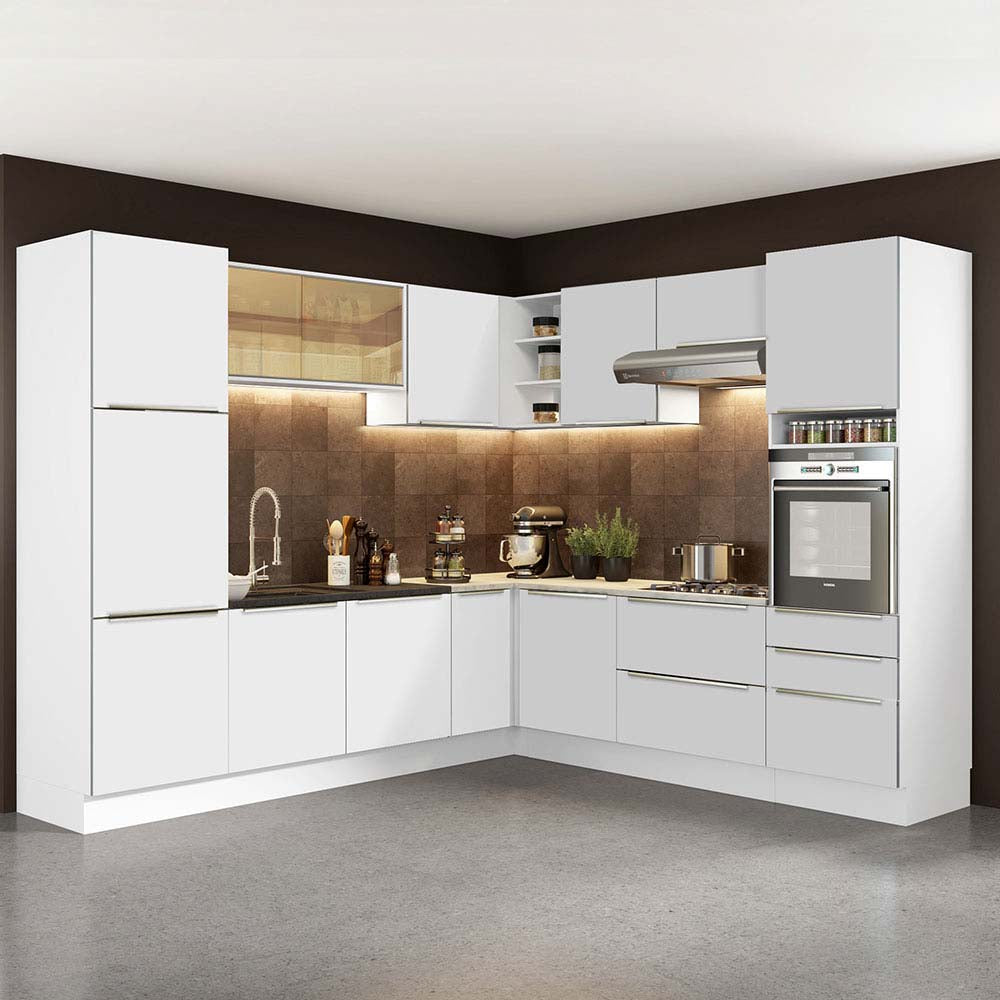 Combo Completo de Cocina Esquinera 546 x 60 cm Blanco/Blanco Aterciopelado Lux Madesa 01