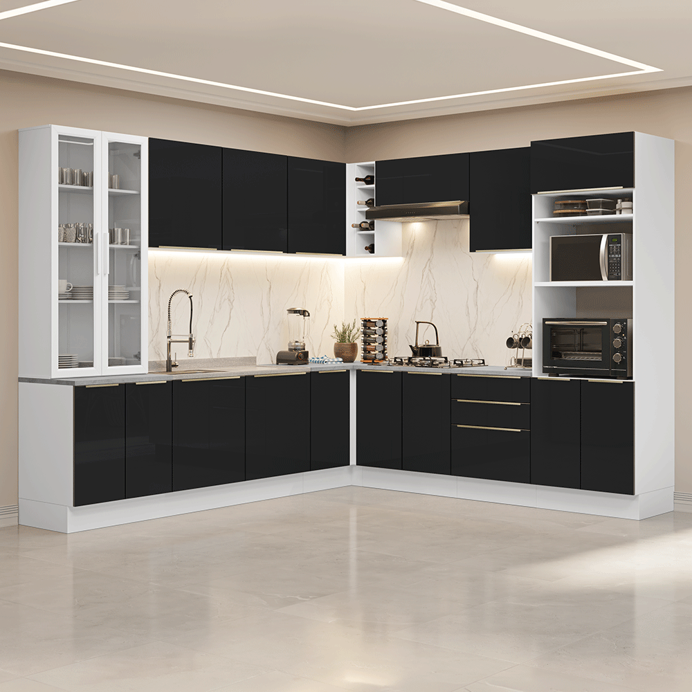 Combo completo de Cocina Esquinero 549 cm Blanco/Negro Lux Madesa 01