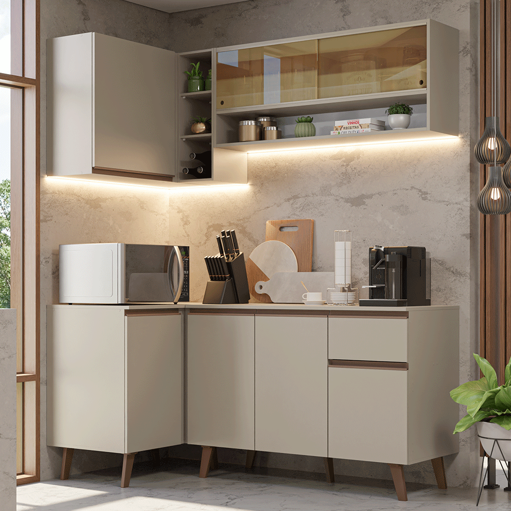 Combo de Cocina Esquinero 265 cm Con Patas Nice Crema 01