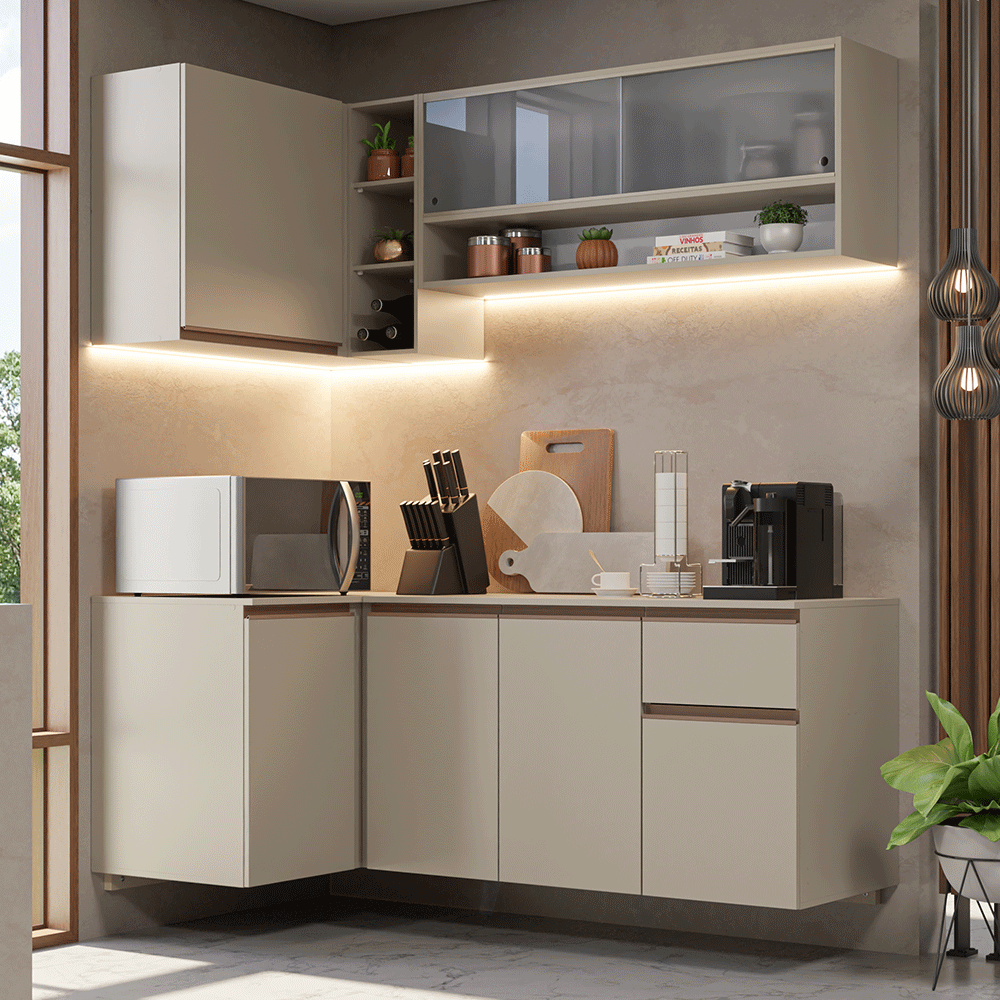 Combo de Cocina Esquinero 265 cm Sin Patas Nice Crema 03