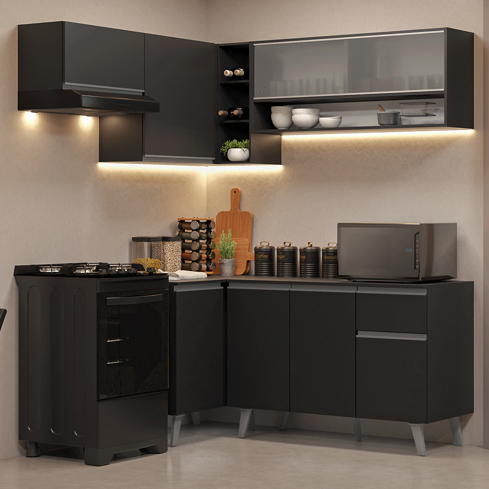 Combo Completo de Cocina Esquinera 325 cm Negro Nice Madesa 03