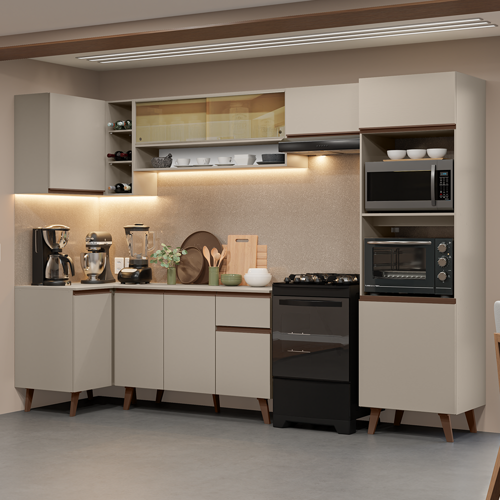 Combo completo de Cocina Esquinero 385cm Crema Nice Madesa 04