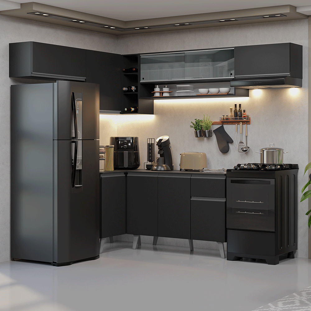 Combo Completo de Cocina Esquinera 405 cm Negro Nice Madesa 06