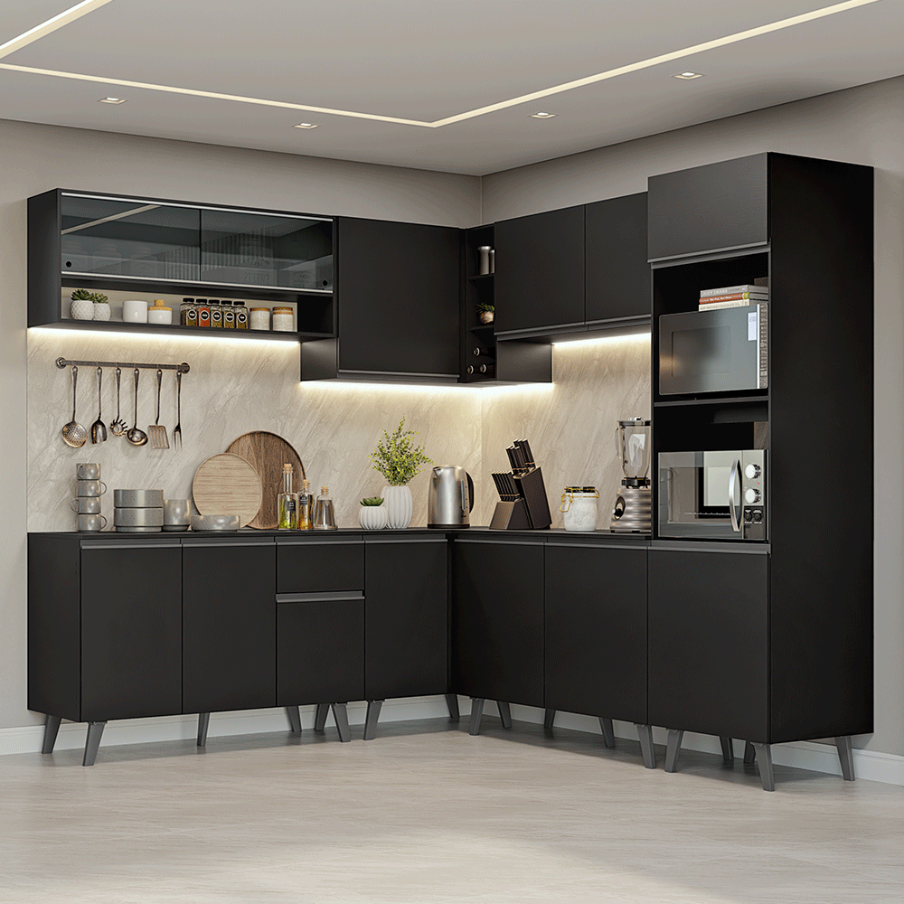 Combo Completo de Cocina Esquinera 445 cm Negro Nice Madesa 01
