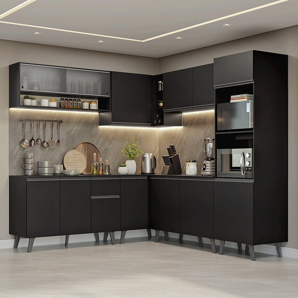 Combo Completo de Cocina Esquinera 445 cm Negro Nice Madesa 02