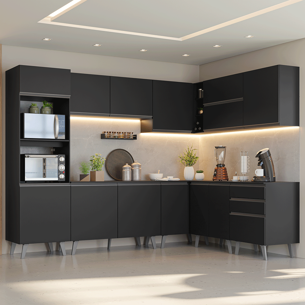 Combo completo de Cocina Esquinero 465 cm Negro Nice Madesa 01