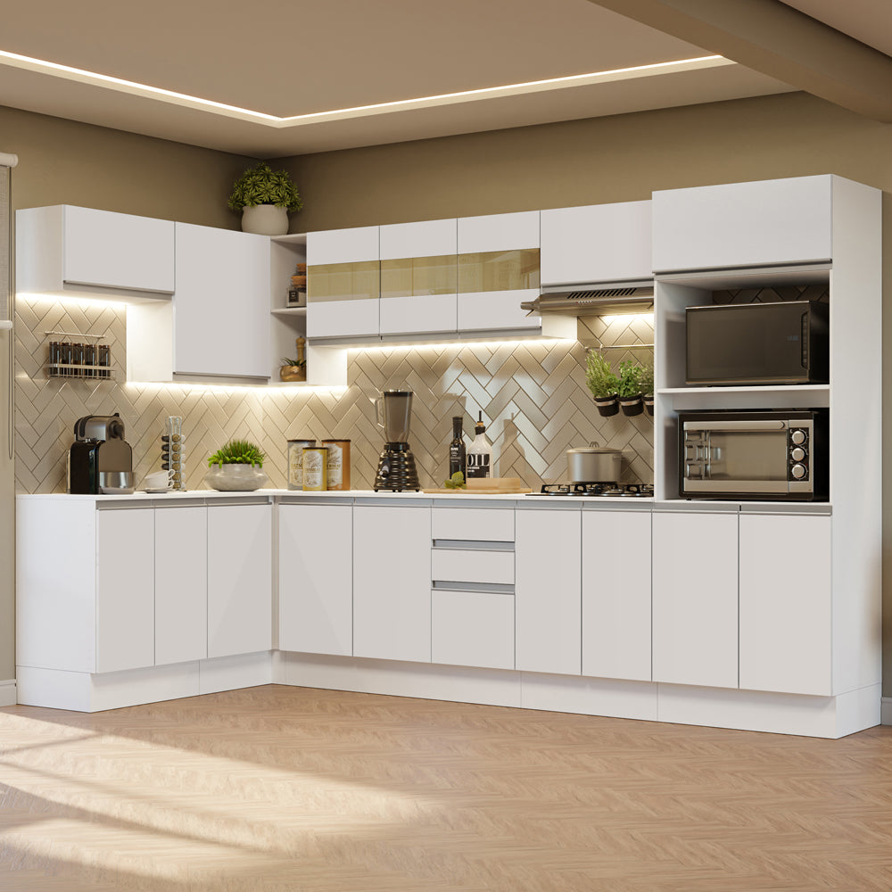 Combo Completo de Cocina Esquinera 100% MDF 447 cm Frentes Blanco Smart Madesa 02