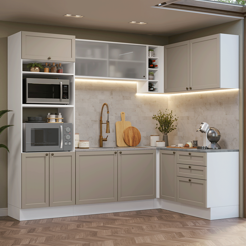 Combo completo de Cocina Esquinero 399 cm Blanco/Crema Vik Madesa 01