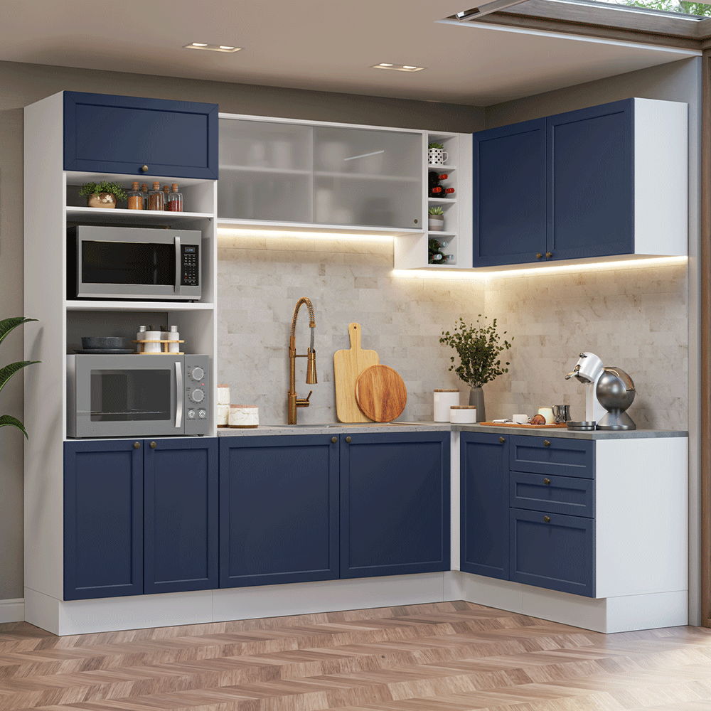 Cocina Esquinera 399 cm Vik Blanco/Azul 01
