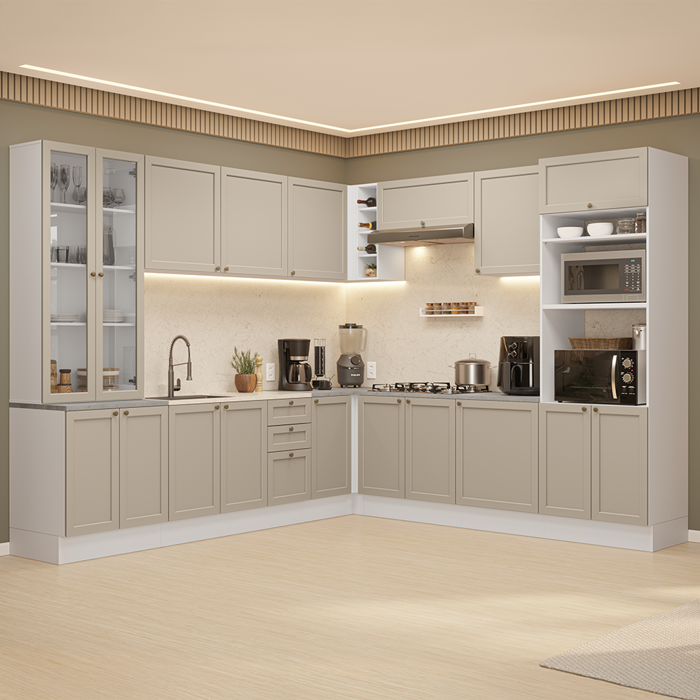 Combo completo de Cocina Esquinero 549 cm Blanco/Crema Vik Madesa 01