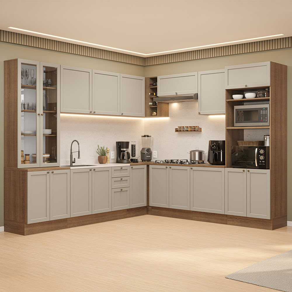 Combo completo de Cocina Esquinero 549 cm Marrón/Crema Vik Madesa 01