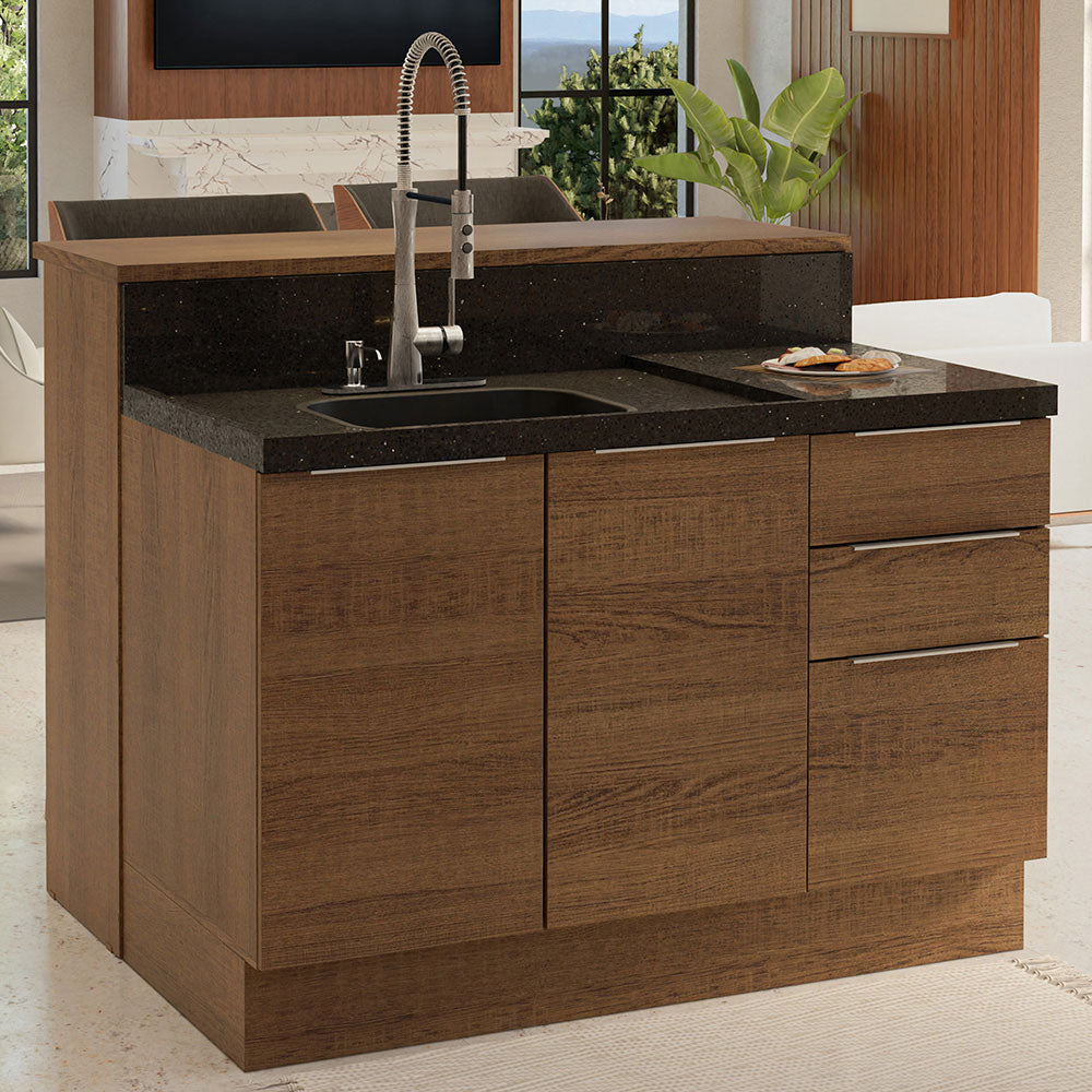 Isla de Cocina con Barra desayunador y Bajo Mesada 120 cm Marrón Stella Madesa