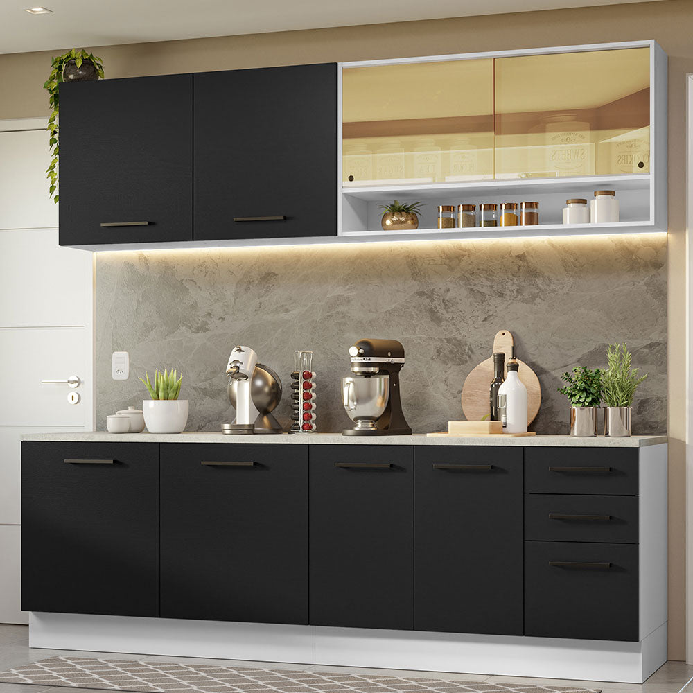 Combo Completo de Cocina 240 cm Blanco/Negro 60 cm de Profundidad Agata Madesa 01
