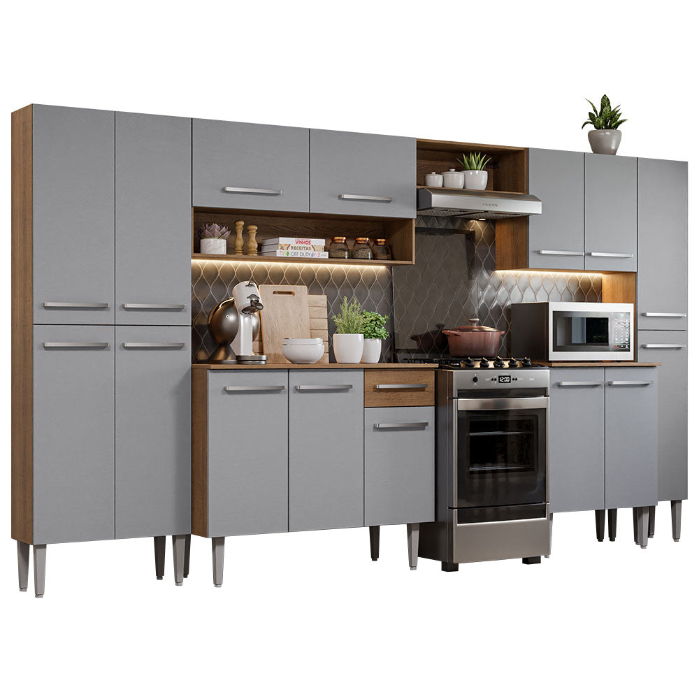 Combo Completo de Cocina 325 cm Gris/Marrón Emilly Joy Madesa 01