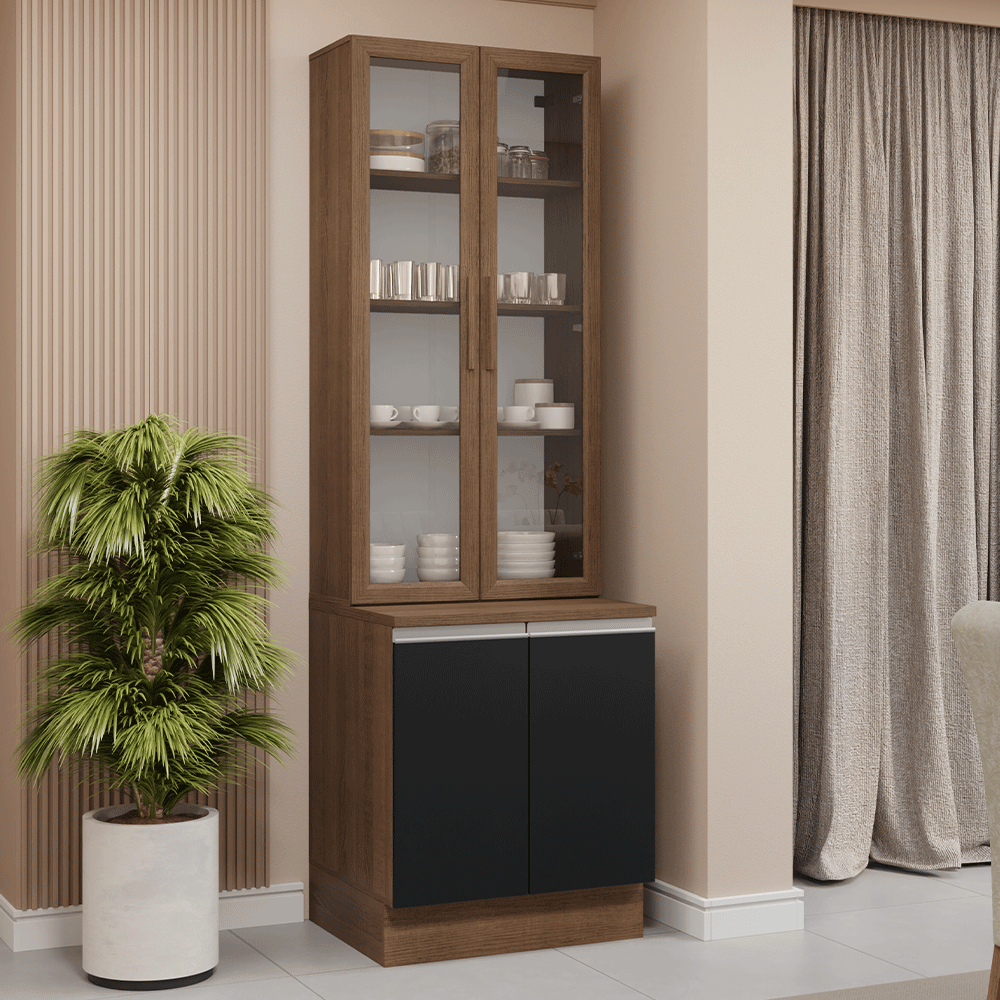 Kit Bajo Mesada + Cristalero 70cm Marrón/Negro Glamy Madesa 02