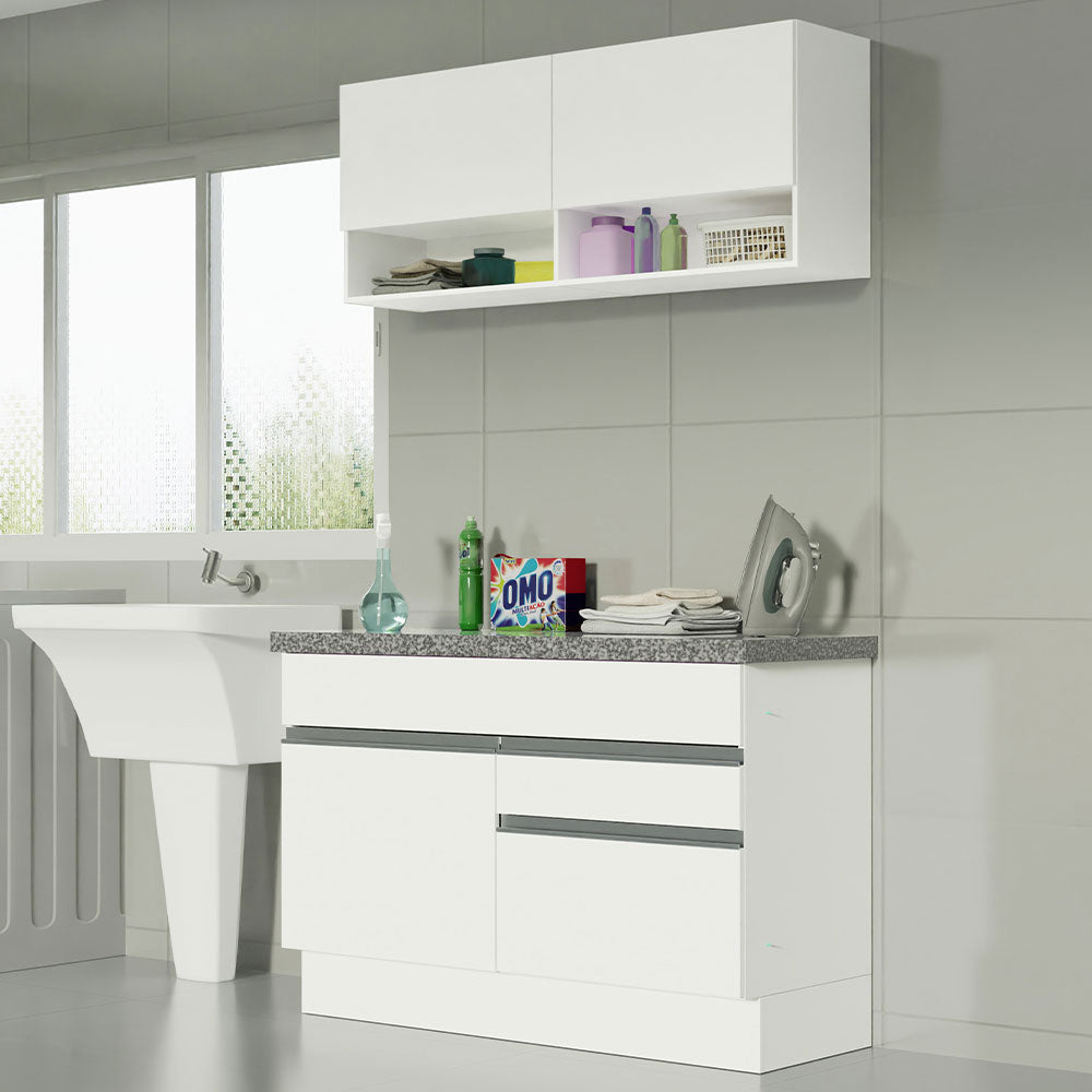 Kit Lavadero 120 cm con Alacena y Bajo Mesada Blanco Madesa 01