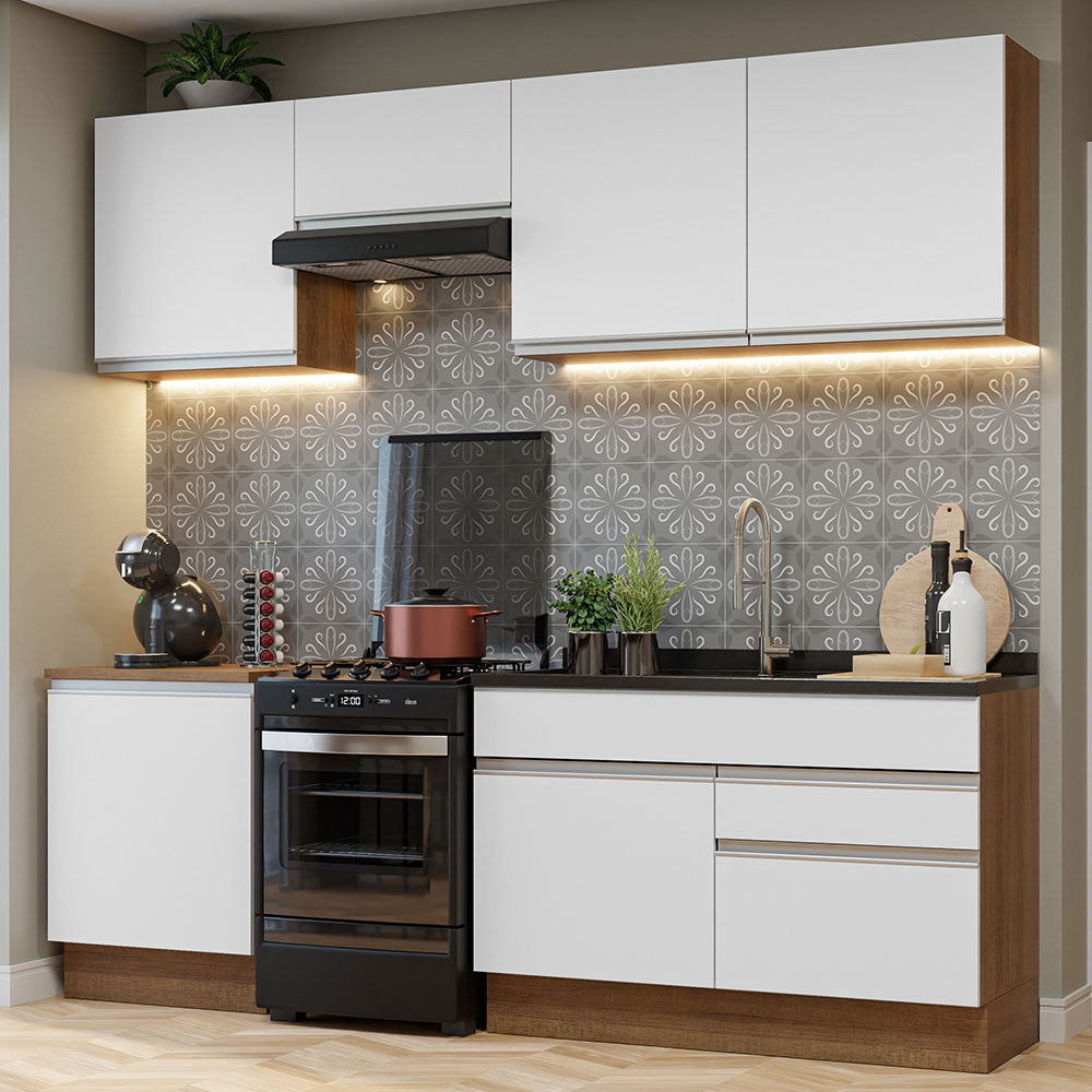 Combo Completo de Cocina 240 cm Marrón/Blanco Glamy Madesa 08