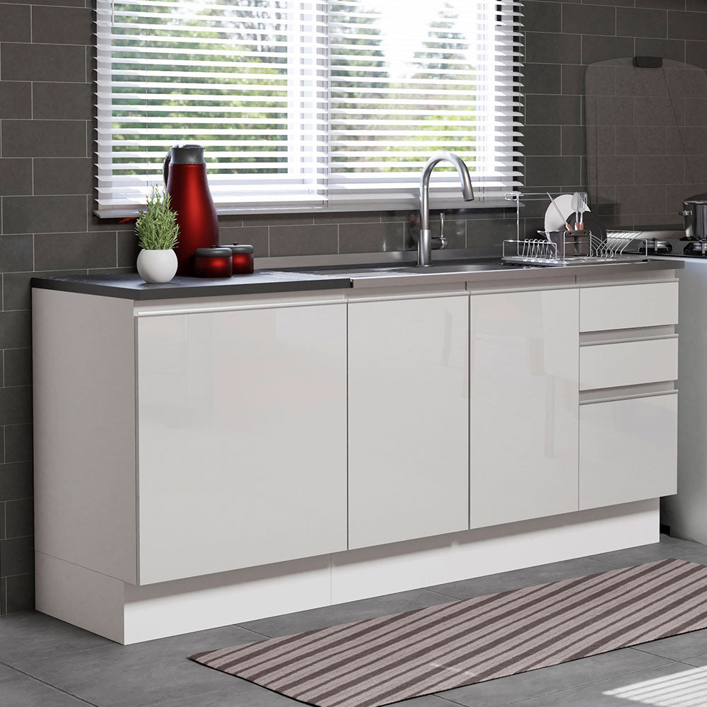 Combo con 2 Bajos Mesadas de Cocina Madesa Acordes 100% MDF (Sin Mesada y Bacha) Frentes Blanco Brillante