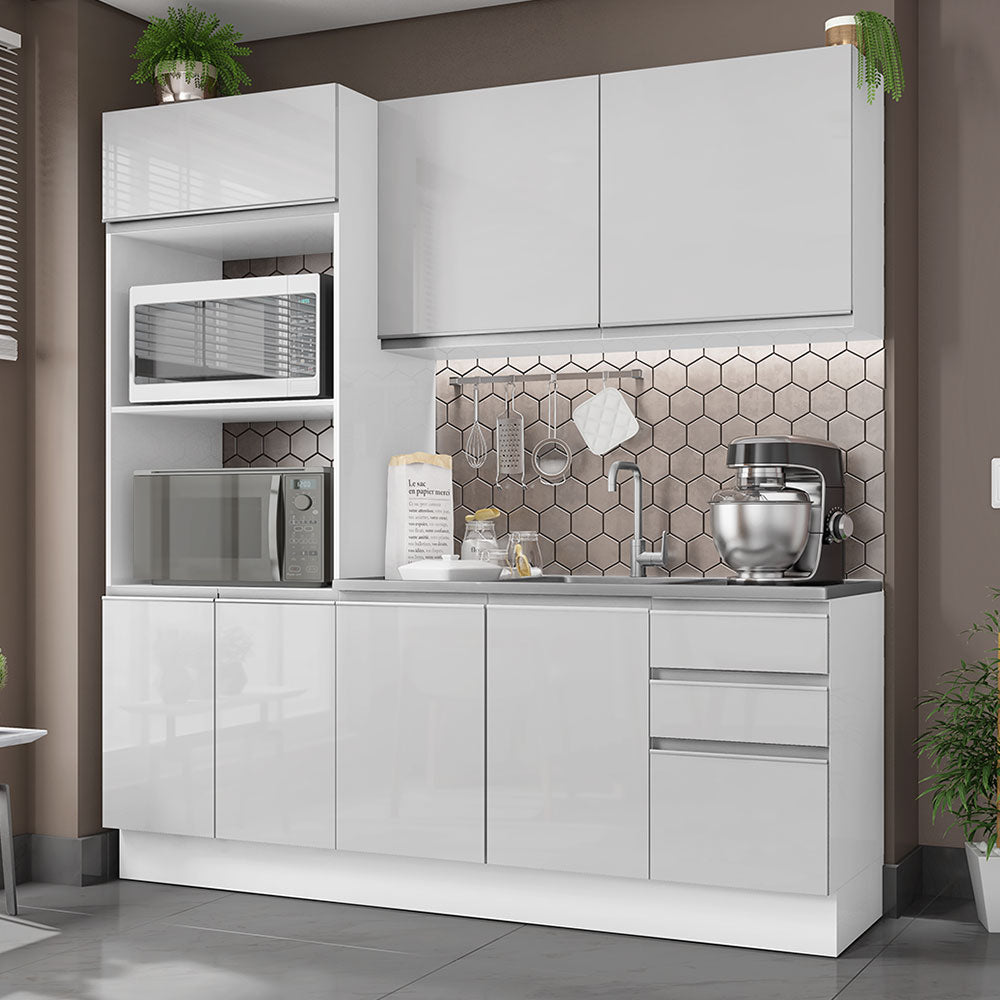 Cocina Compacta 100% MDF 190cm Puetas Blanco Brillante Acordes Madesa 01