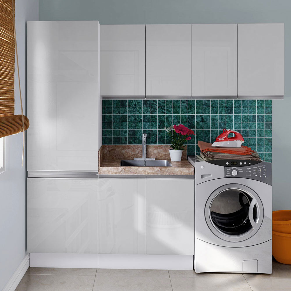 Kit Lavadero Madesa Acordes 100% MDF con Alacena, Bajo Mesada y Despensero Blanco Brillante