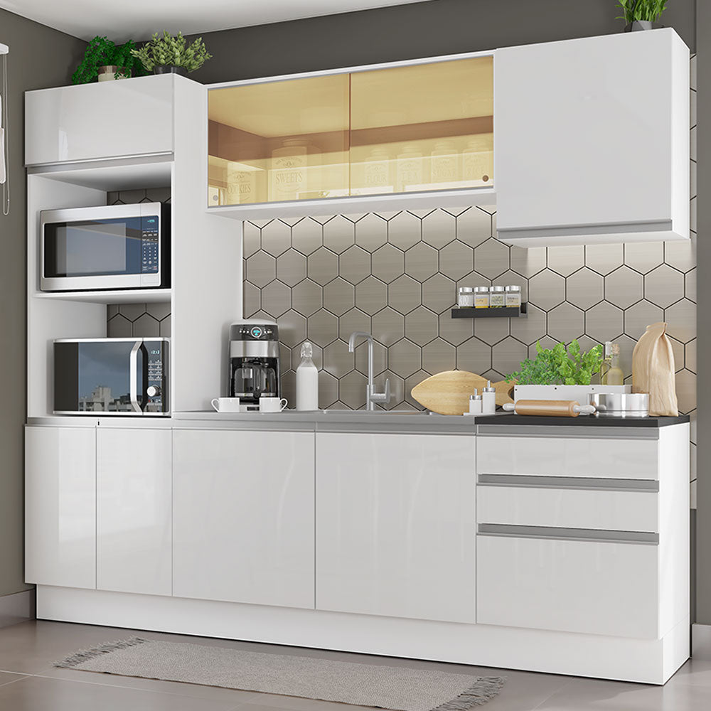 Combo Completo de Cocina 100% MDF 250 cm Frentes Blanco Brillante Acordes Madesa 01