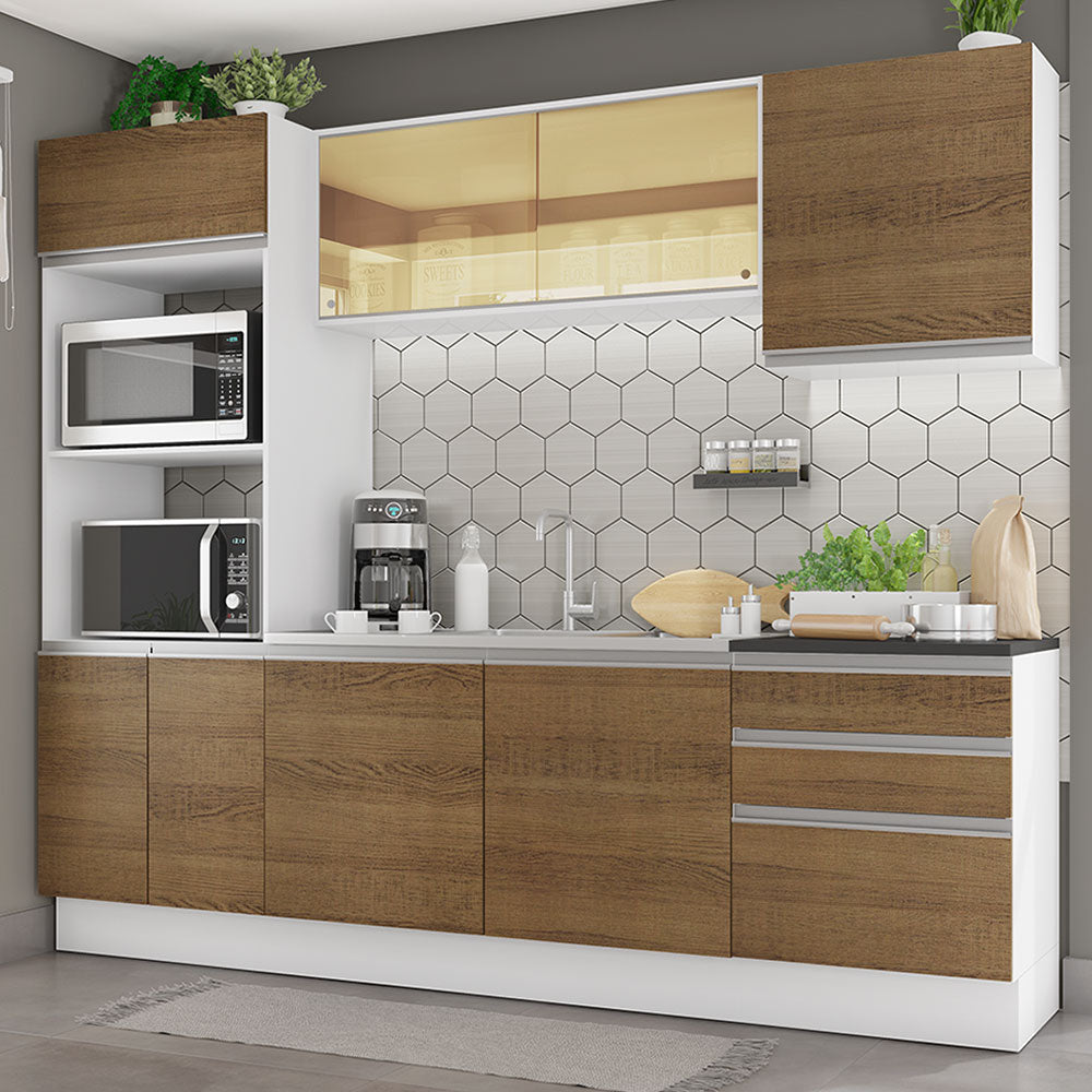 Combo Completo de Cocina 100% MDF 250 cm Blanco/Marrón Acordes Madesa 01